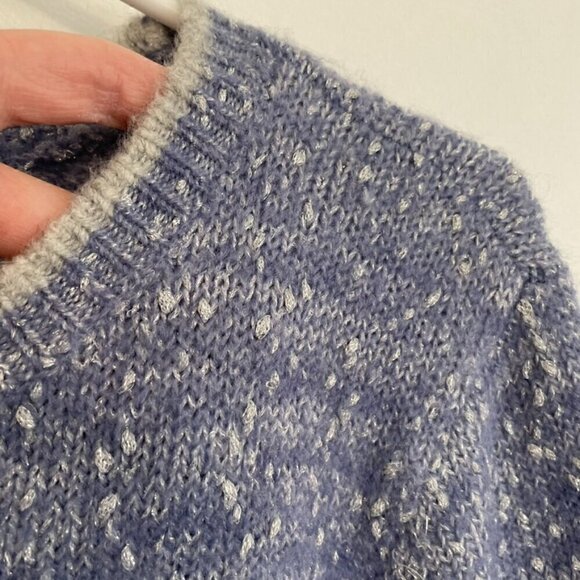 ELLE Scallop Hem Sweater Periwinkle Blue Purple Silver Metallic Crew Neck Preppy - Picture 4 of 15